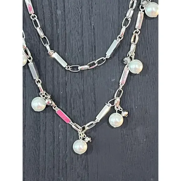 WHBM Necklace Lot 4pc Crystal Pearl Statement Layered Silver Tone - Picture 8 of 15